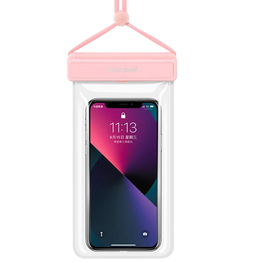 Transparent TPU IPX8 Waterproof Phone Pouch Touch Screen Diving Phone Bag for Cellphones within 7.2" - Pink - 1