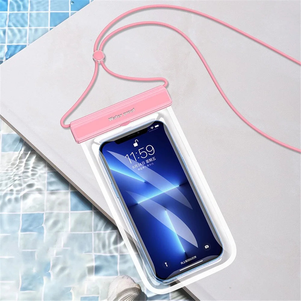 Transparent TPU IPX8 Waterproof Phone Pouch Touch Screen Diving Phone Bag for Cellphones within 7.2" - Pink - 2