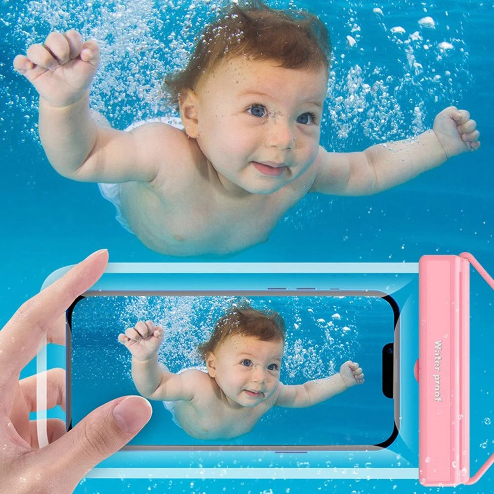 Transparent TPU IPX8 Waterproof Phone Pouch Touch Screen Diving Phone Bag for Cellphones within 7.2" - Pink - 3