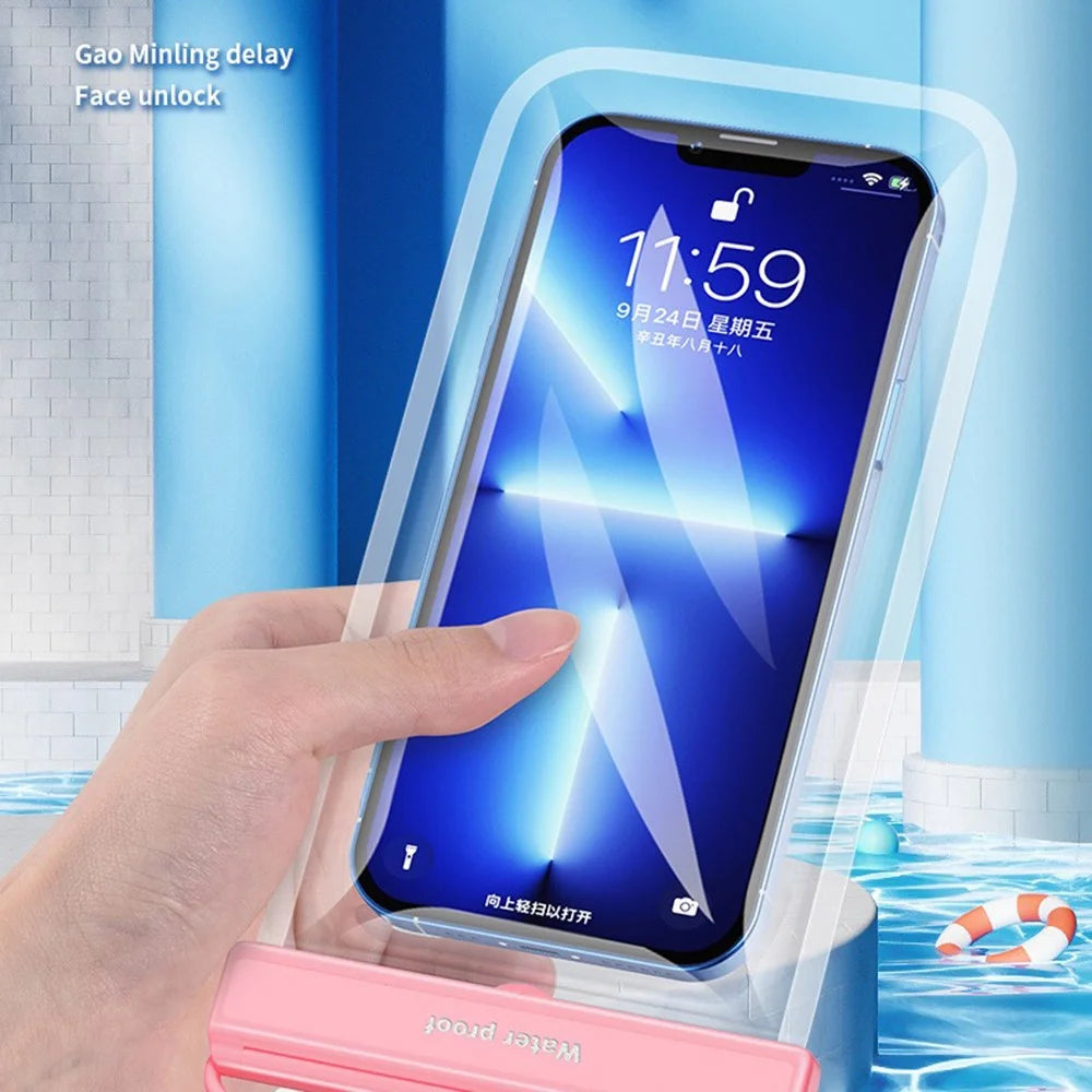 Transparent TPU IPX8 Waterproof Phone Pouch Touch Screen Diving Phone Bag for Cellphones within 7.2" - Pink - 4