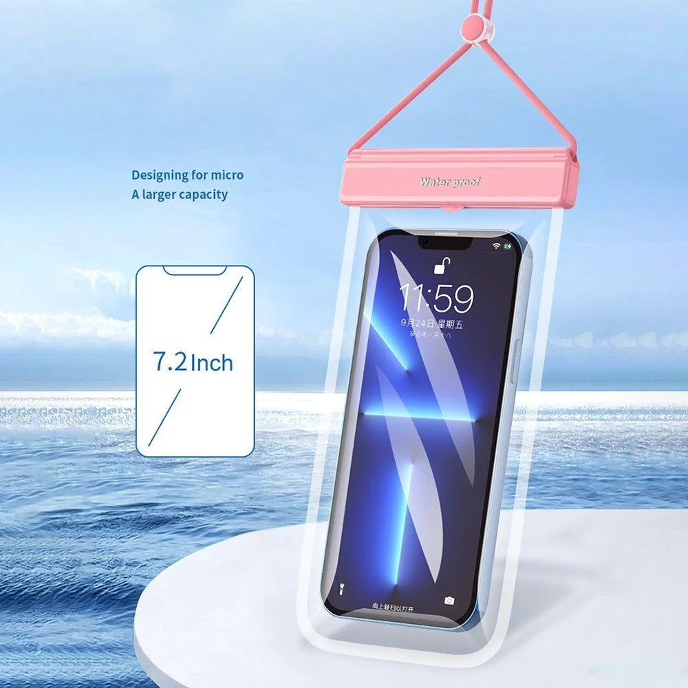 Transparent TPU IPX8 Waterproof Phone Pouch Touch Screen Diving Phone Bag for Cellphones within 7.2" - Pink - 5