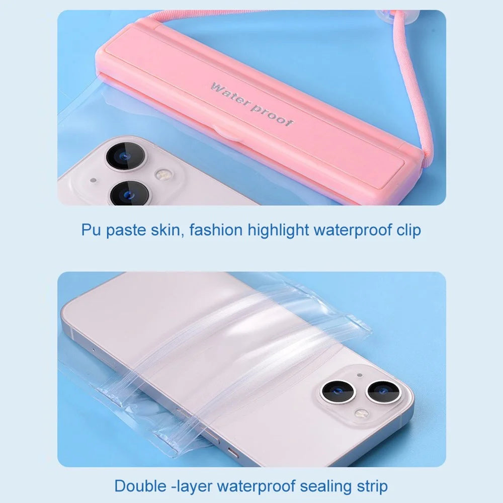 Transparent TPU IPX8 Waterproof Phone Pouch Touch Screen Diving Phone Bag for Cellphones within 7.2" - Pink - 6