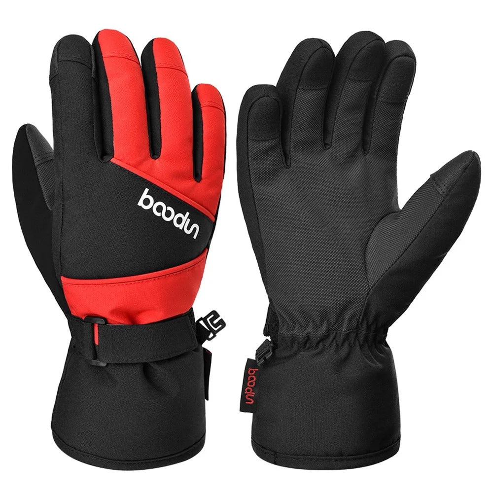 BOODUN 1383 1 Pair Outdoor Sports Kids Gloves Full Finger Anti-slip Mittens for Skiing Cycling - Black Red S / M - 1
