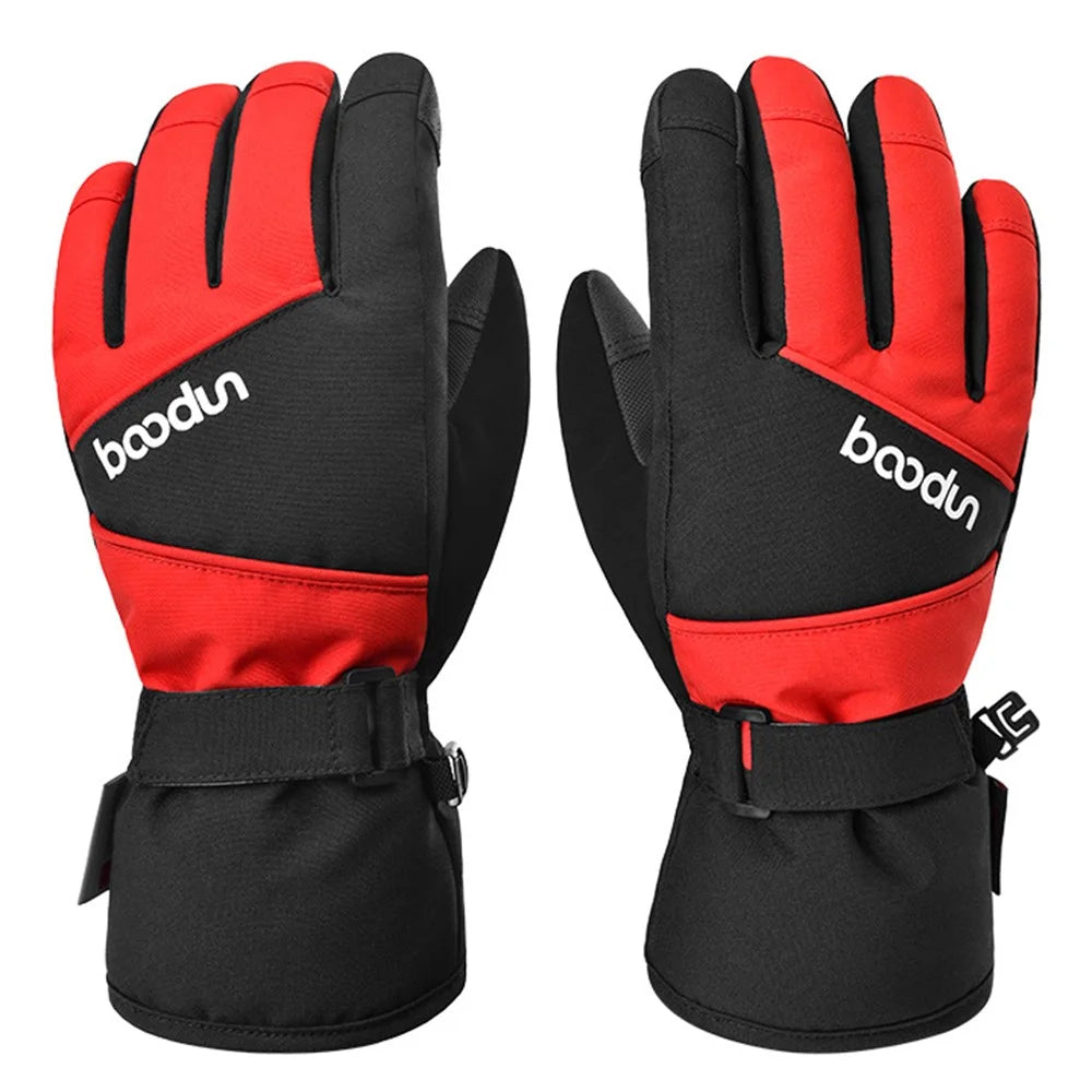 BOODUN 1383 1 Pair Outdoor Sports Kids Gloves Full Finger Anti-slip Mittens for Skiing Cycling - Black Red S / M - 2