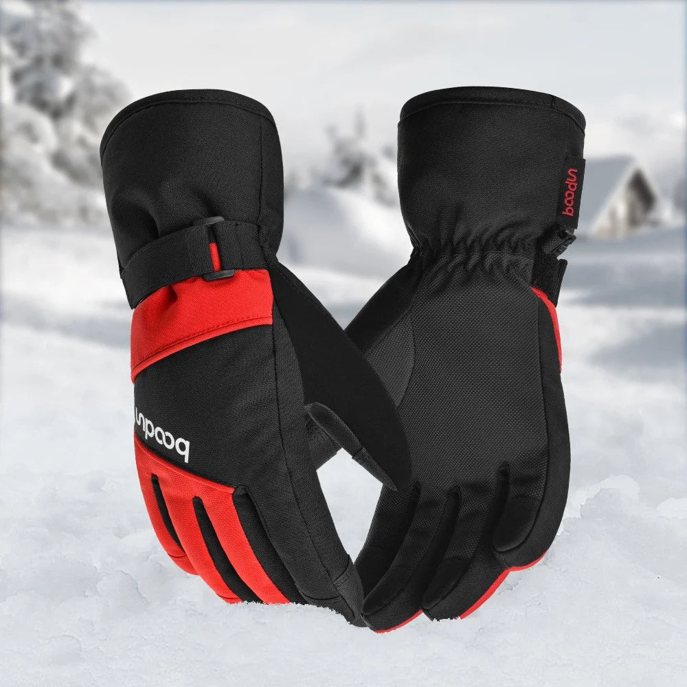 BOODUN 1383 1 Pair Outdoor Sports Kids Gloves Full Finger Anti-slip Mittens for Skiing Cycling - Black Red S / M - 4