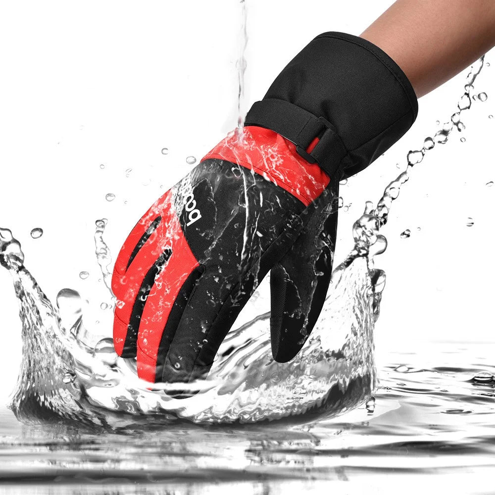 BOODUN 1383 1 Pair Outdoor Sports Kids Gloves Full Finger Anti-slip Mittens for Skiing Cycling - Black Red S / M - 5