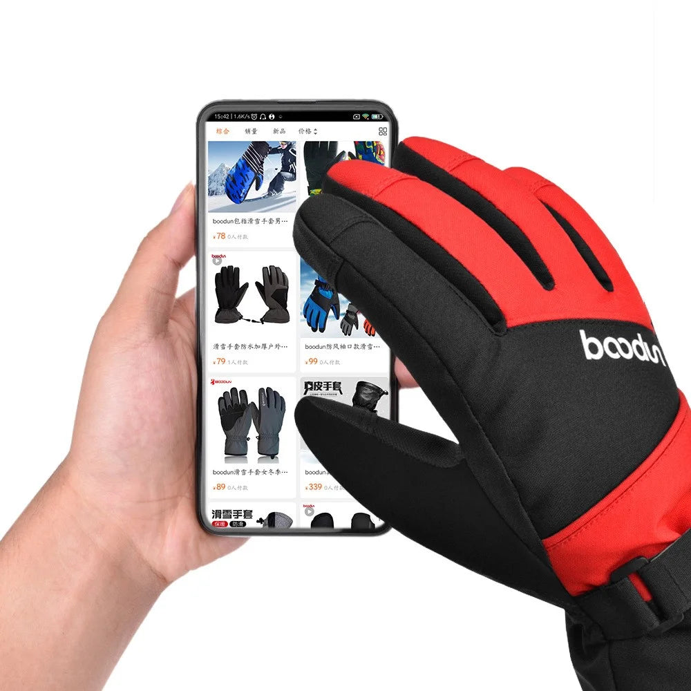 BOODUN 1383 1 Pair Outdoor Sports Kids Gloves Full Finger Anti-slip Mittens for Skiing Cycling - Black Red S / M - 6