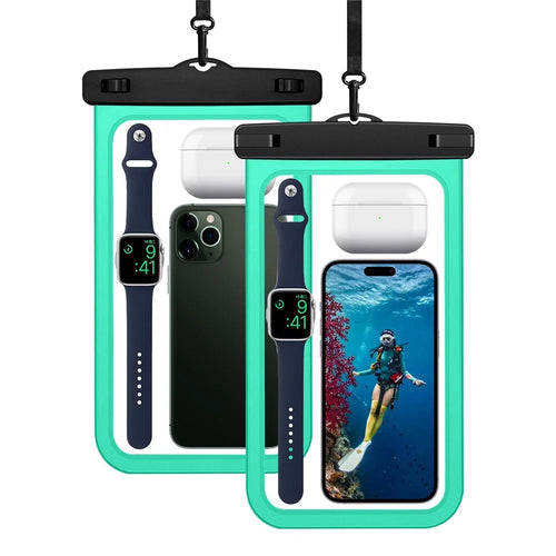 IPX8 Waterproof PVC Phone Pouch for Under 10-inches Mobile Phone Sealed Dry Bag with Strap - Green - 1