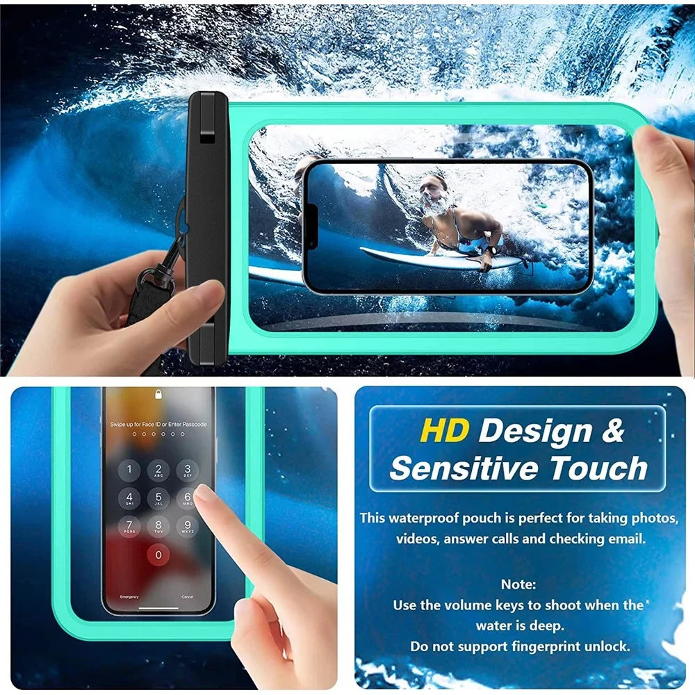 IPX8 Waterproof PVC Phone Pouch for Under 10-inches Mobile Phone Sealed Dry Bag with Strap - Green - 3