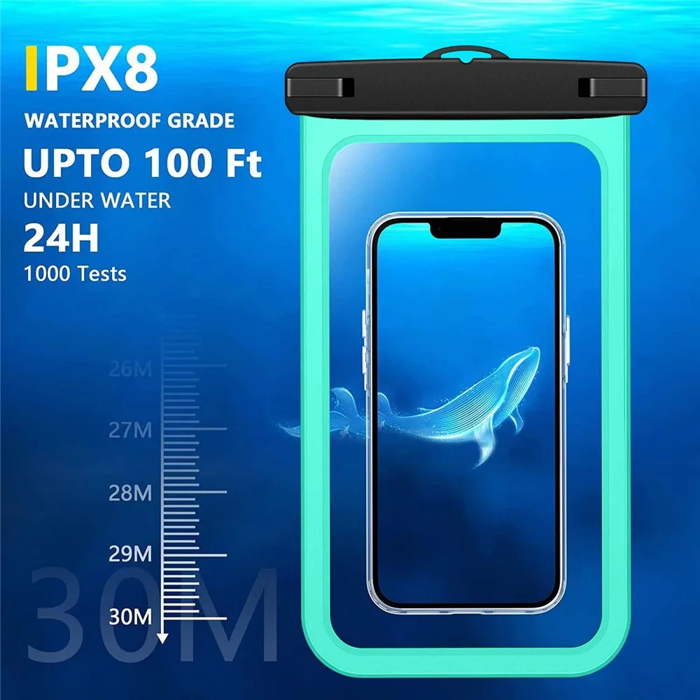 IPX8 Waterproof PVC Phone Pouch for Under 10-inches Mobile Phone Sealed Dry Bag with Strap - Green - 4