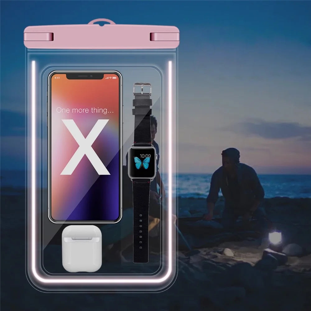 Luminous Frame PVC Phone Pouch for Under 8.9-inches Cell Phones IPX8 Waterproof Dry Bag with Strap - Pink - 2