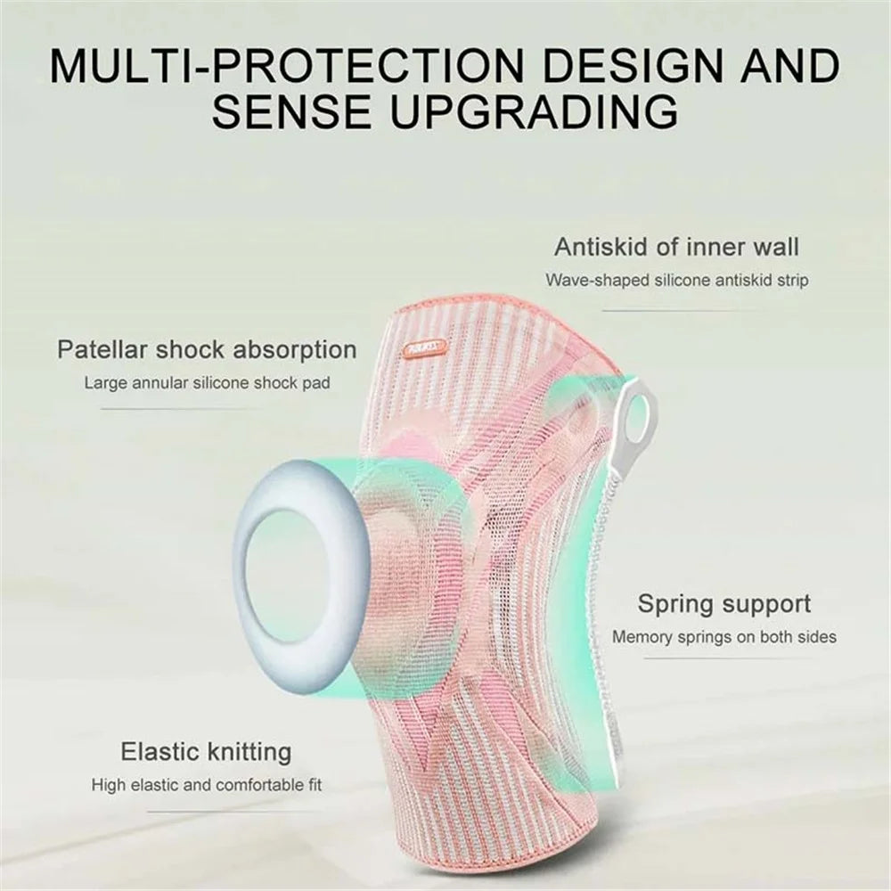 AOLIKES HX-7730 1Pc Shock Absorbing Knitted Knee Brace Fitness Gym Sports Anti-slip Knee Support - Peach Pink / M - 2