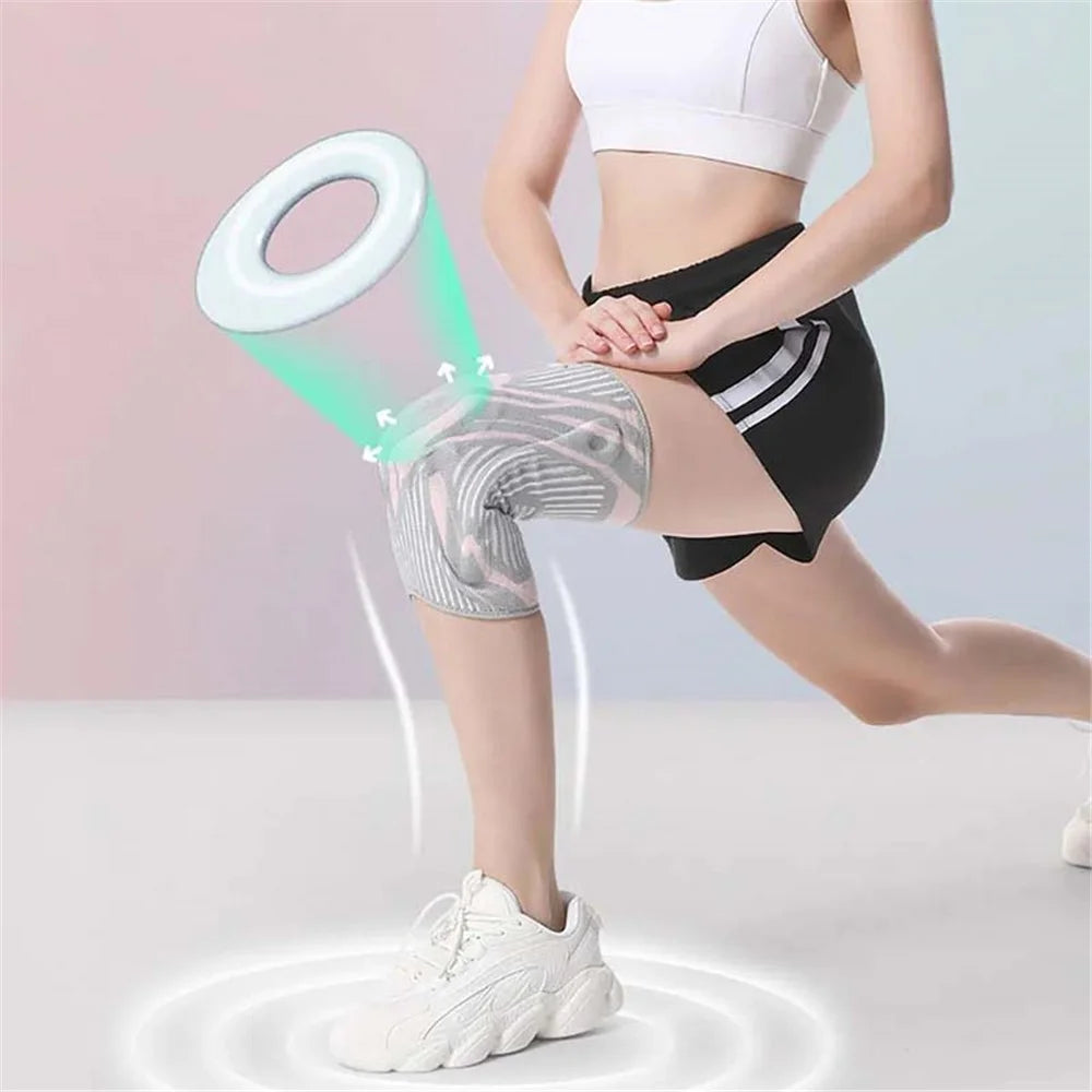 AOLIKES HX-7730 1Pc Shock Absorbing Knitted Knee Brace Fitness Gym Sports Anti-slip Knee Support - Peach Pink / M - 7