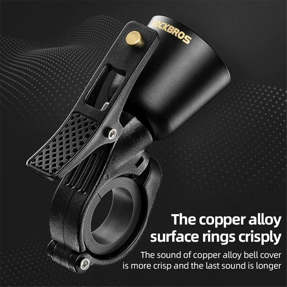 ROCKBROS 2022-1B Copper Alloy Bike Bell Bicycle Handlebar Mount Loud Metal Warning Horn - Black - 5