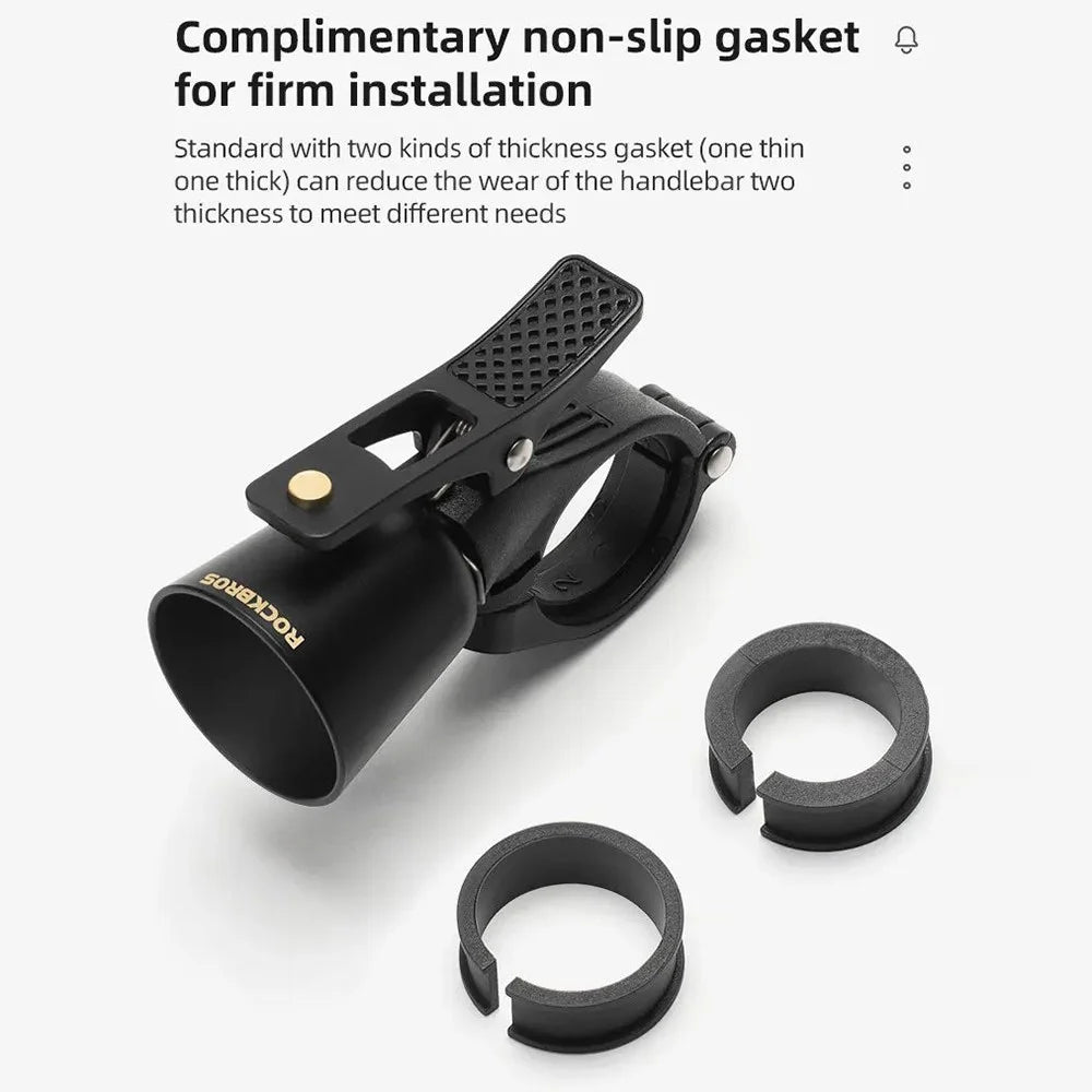 ROCKBROS 2022-1B Copper Alloy Bike Bell Bicycle Handlebar Mount Loud Metal Warning Horn - Black - 6