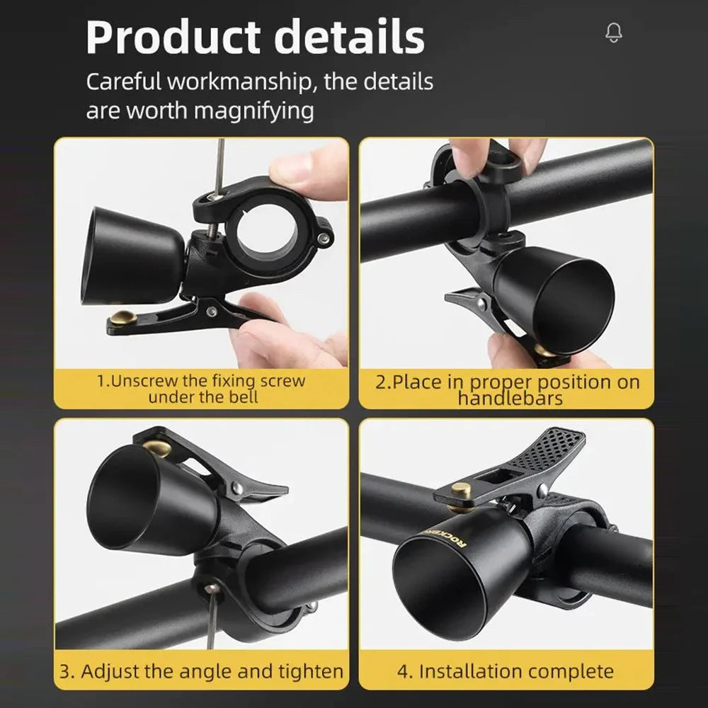 ROCKBROS 2022-1B Copper Alloy Bike Bell Bicycle Handlebar Mount Loud Metal Warning Horn - Black - 7
