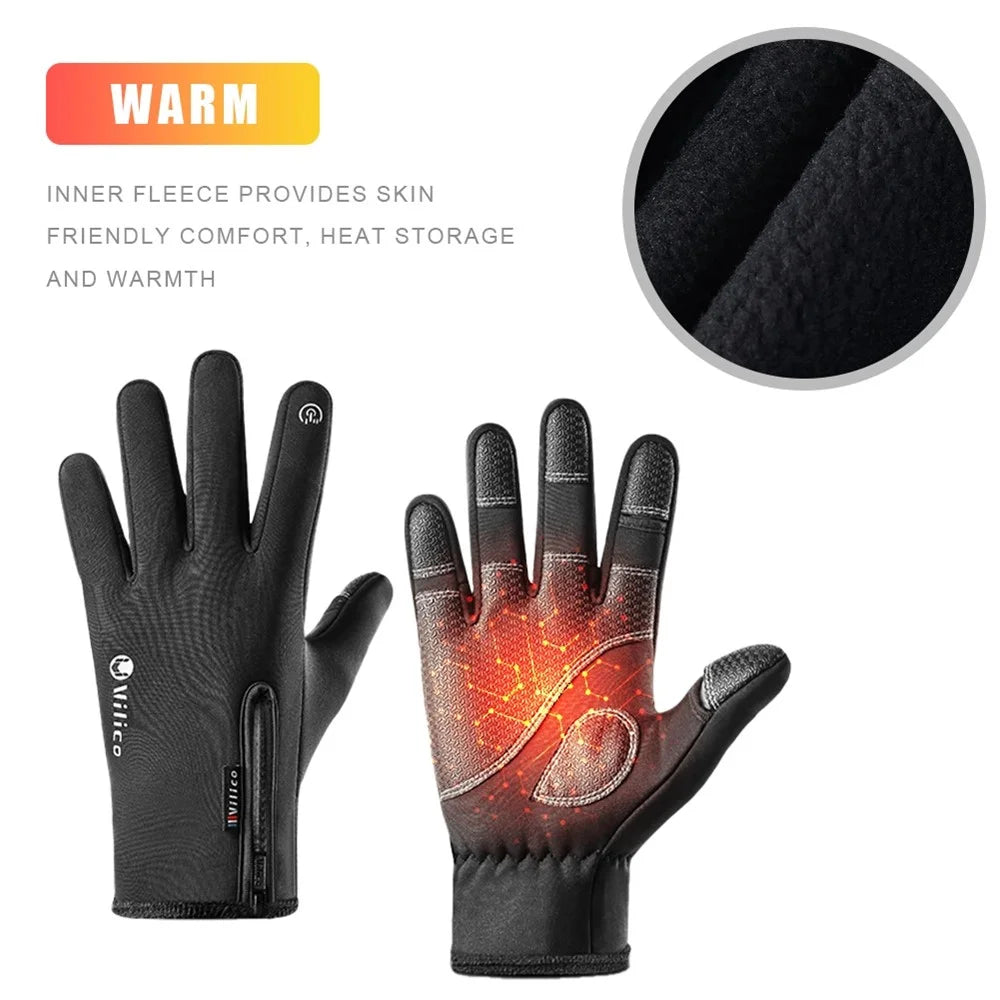 VILICO A0090 1 Pair Winter Warm Gloves Outdoor Cycling Windproof Touch Screen Full Finger Gloves - Black / S - 3