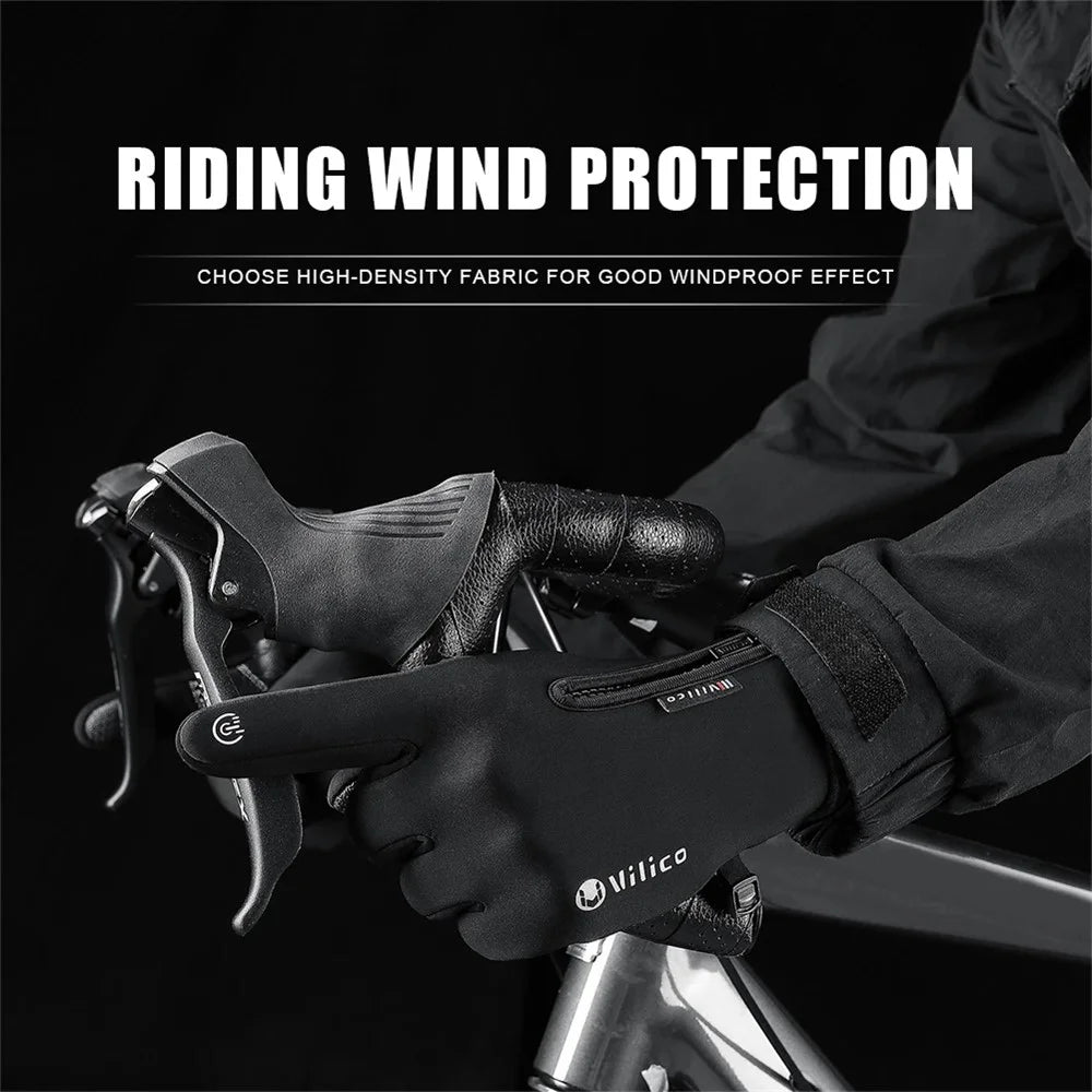 VILICO A0090 1 Pair Winter Warm Gloves Outdoor Cycling Windproof Touch Screen Full Finger Gloves - Black / S - 6