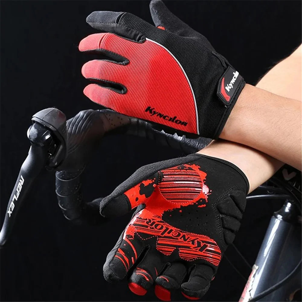KYNCILOR A0038 Breathable Cycling Gloves Anti-Shock Outdoor Mountain Bike Full Finger Touch Screen Gloves - Blue / XL - 7