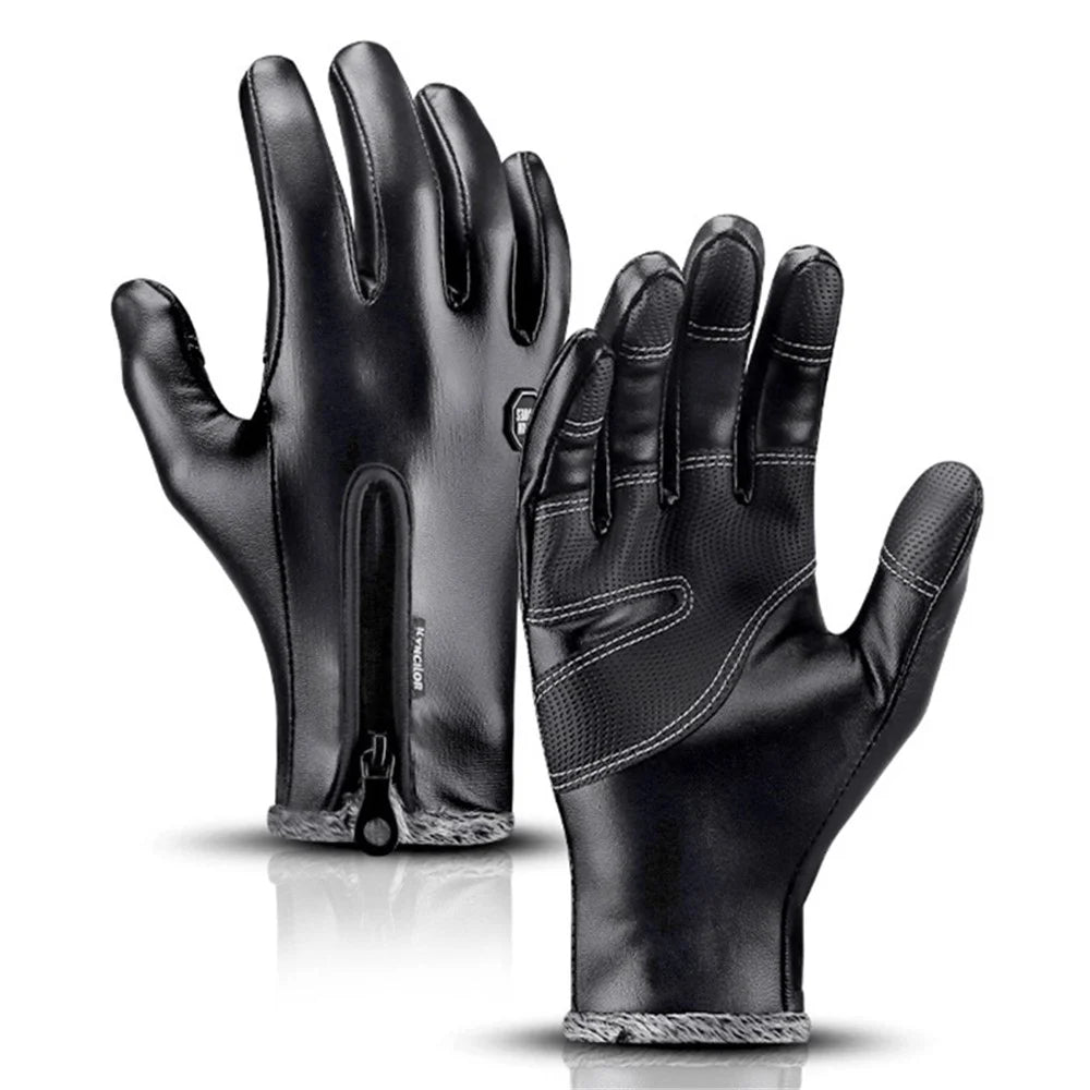 KYNCILOR A0032 1 Pair PU Leather Gloves Thermal Velvet Lining Touch Screen Function Hand Gloves Protector - S - 1