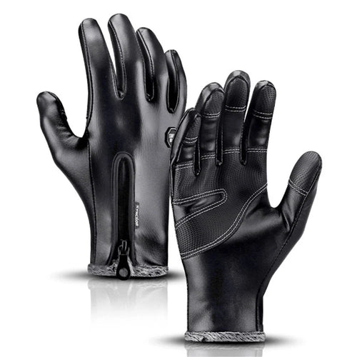 KYNCILOR A0032 1 Pair PU Leather Gloves Thermal Velvet Lining Touch Screen Function Hand Gloves Protector - S - 1