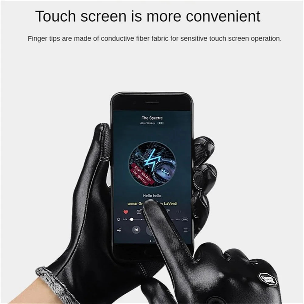 KYNCILOR A0032 1 Pair PU Leather Gloves Thermal Velvet Lining Touch Screen Function Hand Gloves Protector - S - 3
