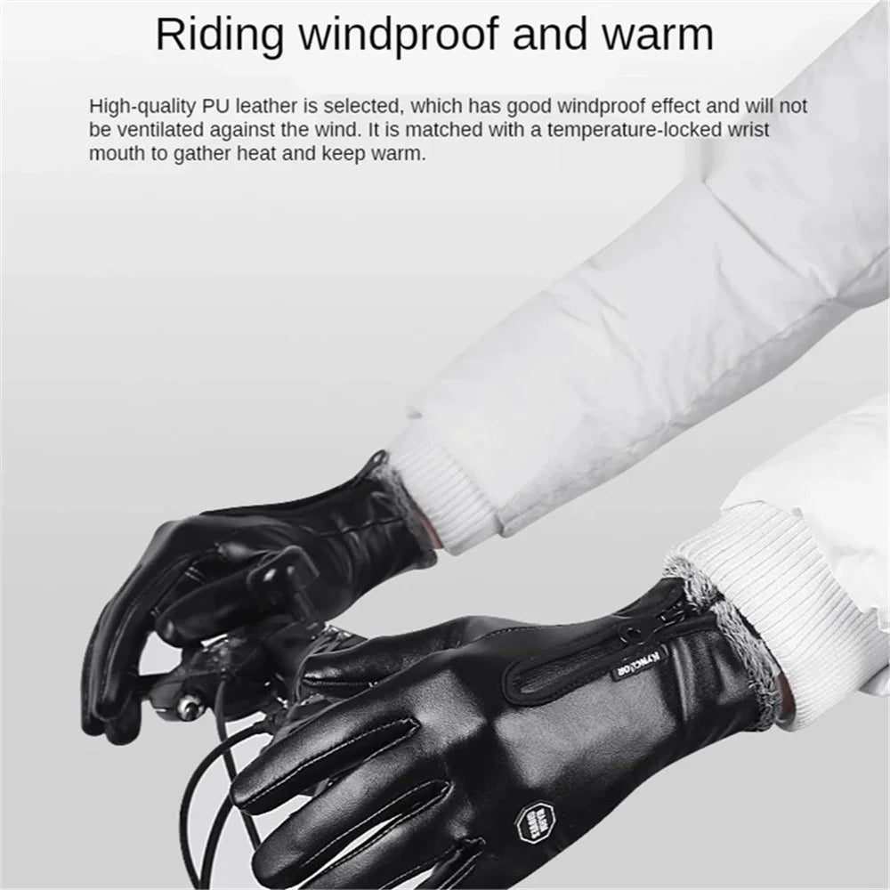 KYNCILOR A0032 1 Pair PU Leather Gloves Thermal Velvet Lining Touch Screen Function Hand Gloves Protector - S - 5