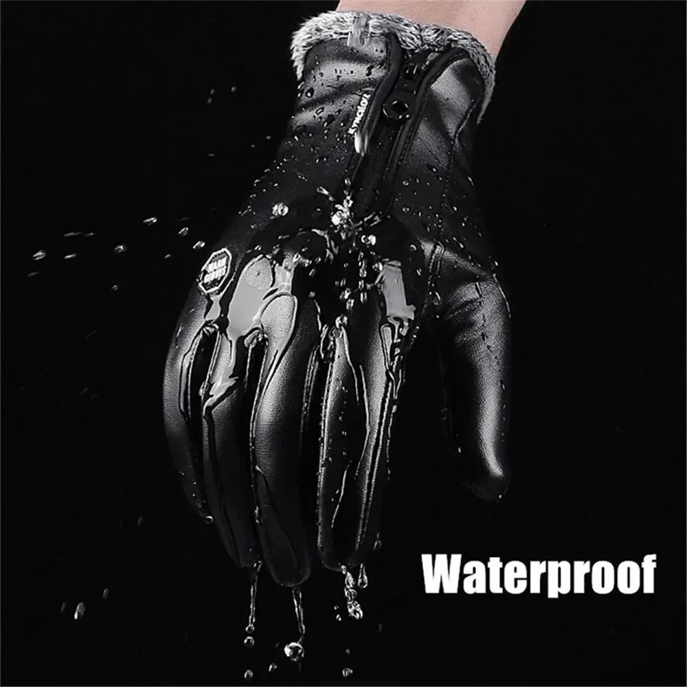 KYNCILOR A0032 1 Pair PU Leather Gloves Thermal Velvet Lining Touch Screen Function Hand Gloves Protector - S - 6