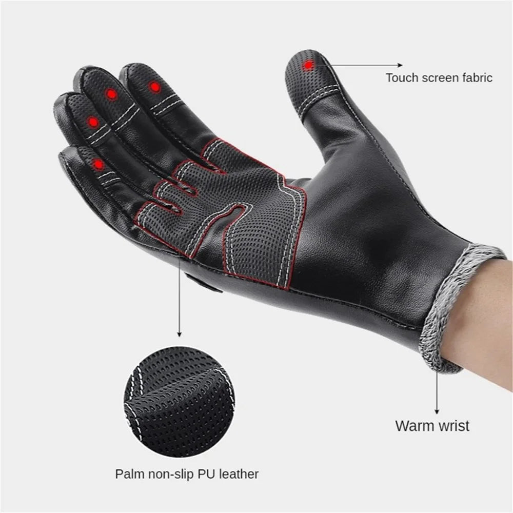 KYNCILOR A0032 1 Pair PU Leather Gloves Thermal Velvet Lining Touch Screen Function Hand Gloves Protector - S - 7