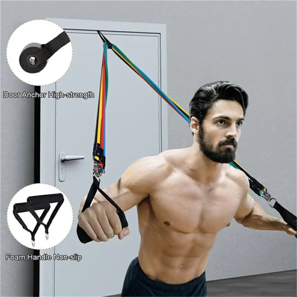 11Pcs / Set Fitness Resistance Band TPR+Nylon Workout Tension Puller Exercise Elastic Rope - 2