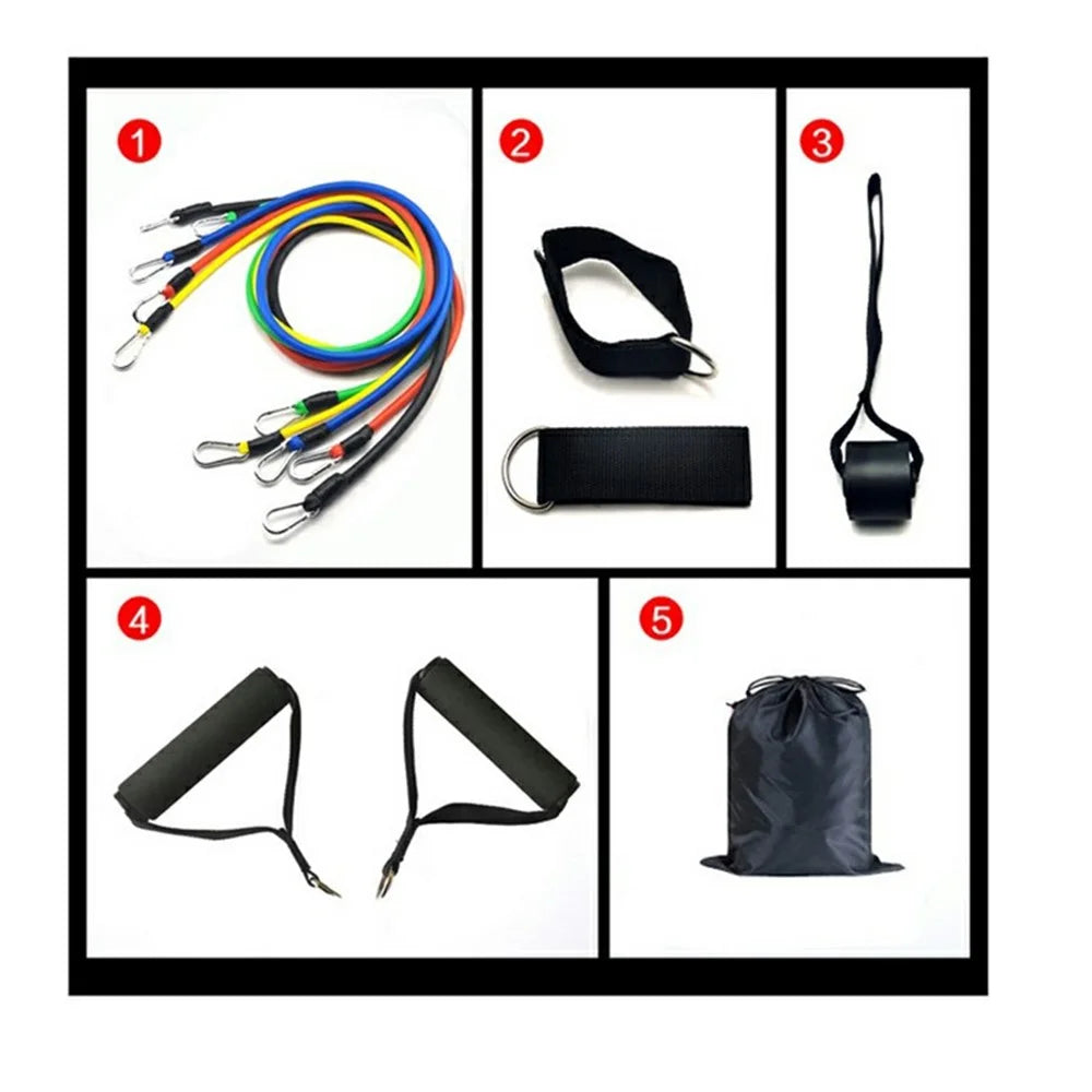 11Pcs / Set Fitness Resistance Band TPR+Nylon Workout Tension Puller Exercise Elastic Rope - 5