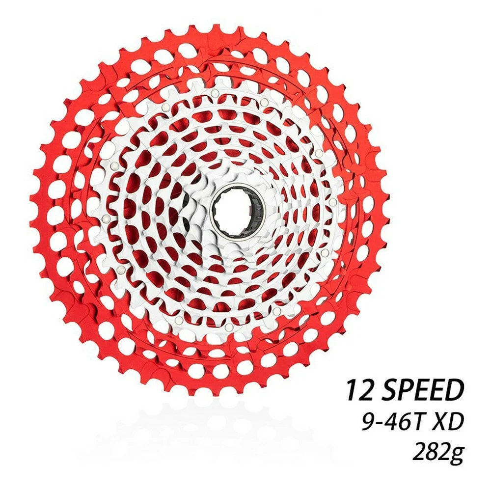 ZTTO 12-Speed 9-46T Mountain Bike XD Cassette Lightweight MTB Freewheel Sprocket - Red+Silver - 2