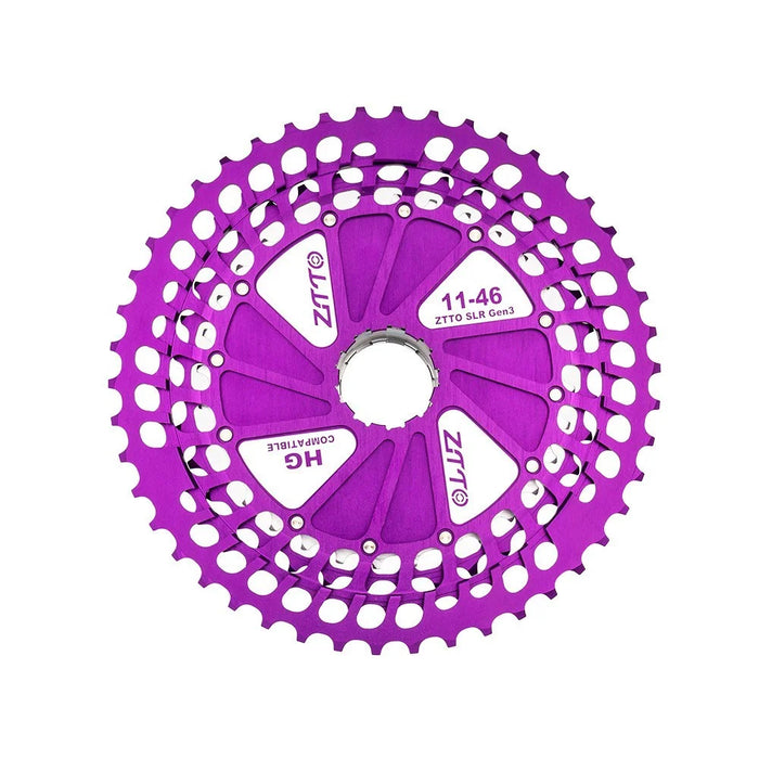 ZTTO 121146 Lightweight 12 Speed 11-46T CNC Mountain Bike Cassette Freewheel Compatible with HG Hubs - Purple+Silver - 5