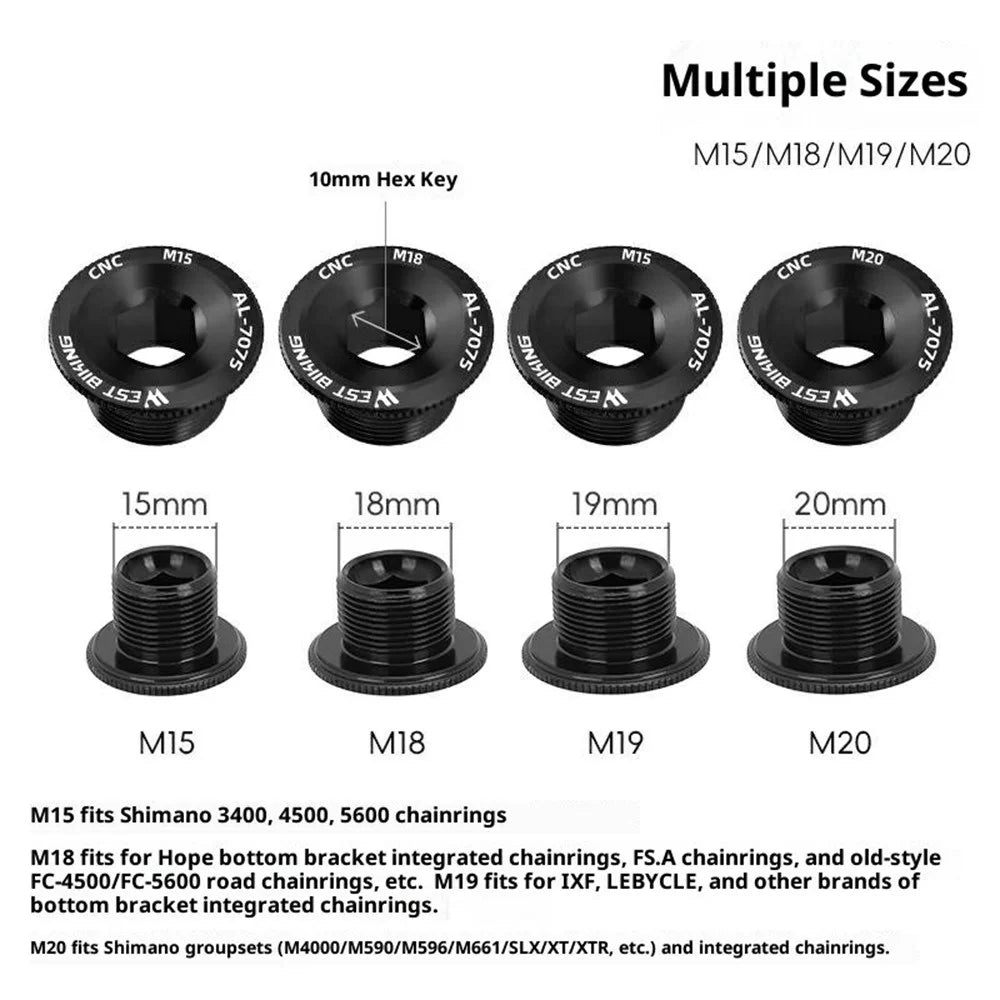 WEST BIKING YP0719489 Bike Crank Bolt Aluminum Alloy Crank Cap Crank Cover Bicycle Crankset Screw Cap - Black / M15 - 6