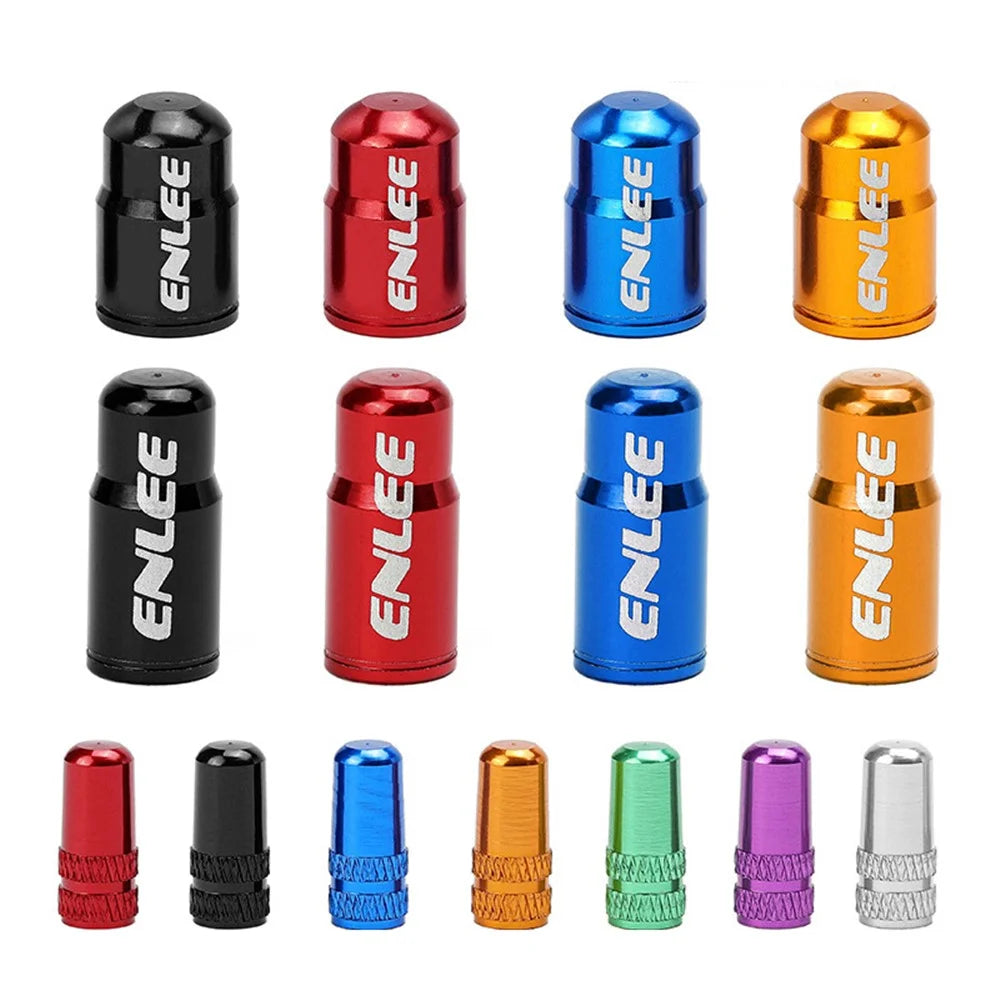ENLEE E-MZ504 2Pcs Corrosion Prevention Aluminum Alloy Tire Valve Caps Universal Valve Stem Dustproof Covers for Bike Road Bike Mountain Bike - Schrader Valve/Black - 5
