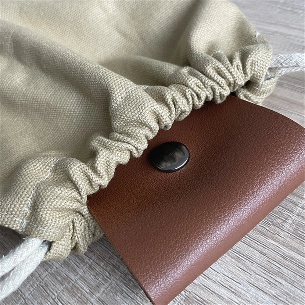 HALIN Fruit Picking Bag Waist Hanging Drawstring Canvas Foraging Pouch for Outdoor Camping Picnic - Khaki - 3