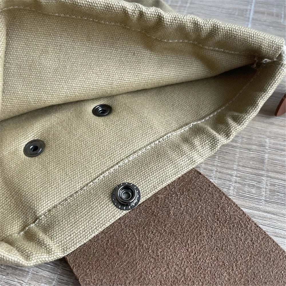 HALIN Fruit Picking Bag Waist Hanging Drawstring Canvas Foraging Pouch for Outdoor Camping Picnic - Khaki - 4