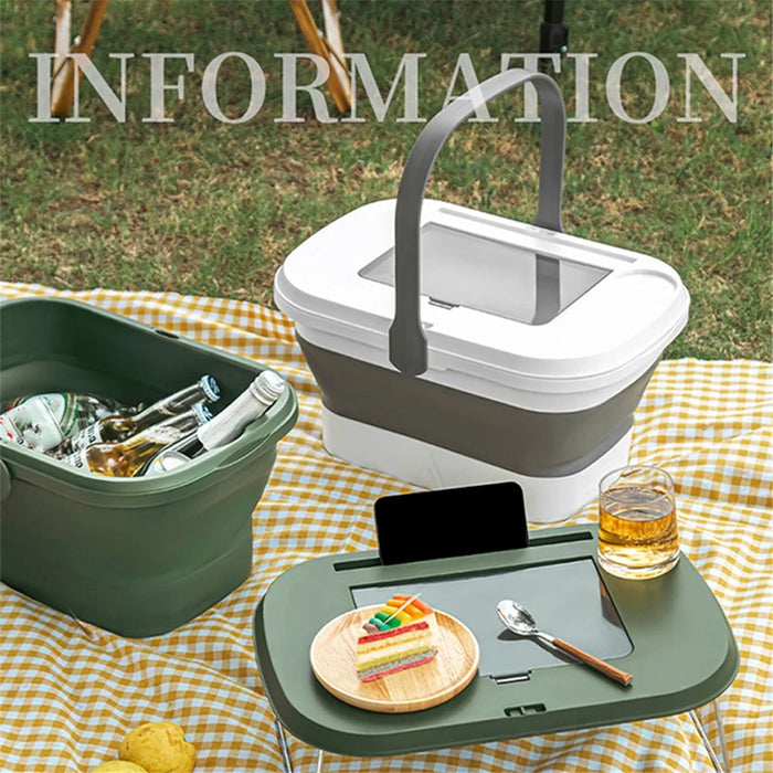 AOTU Multi-Function Outdoor Picnic Basket with Collapsible Table Water Basket - Army Green - 2