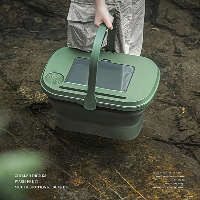 AOTU Multi-Function Outdoor Picnic Basket with Collapsible Table Water Basket - Army Green - 5