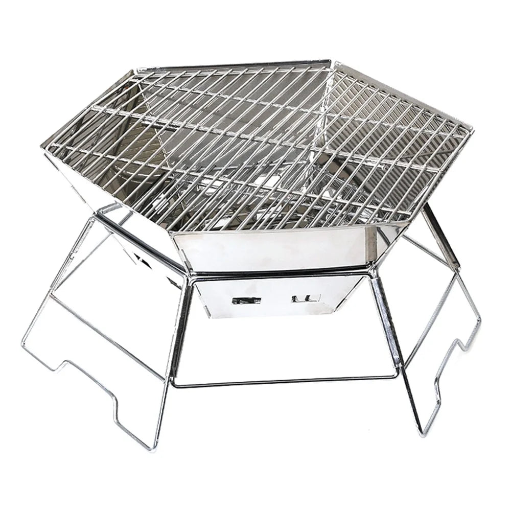 HALIN Stainless Steel Barbecue Charcoal Grill Hexagon Shaped BBQ Tool Kits for Outdoor Picnic/BBQ - 1