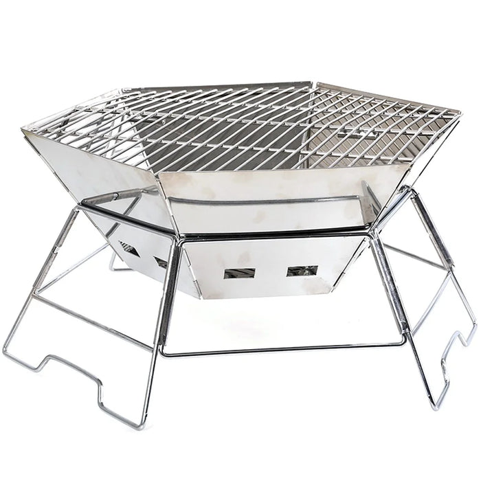 HALIN Stainless Steel Barbecue Charcoal Grill Hexagon Shaped BBQ Tool Kits for Outdoor Picnic/BBQ - 3