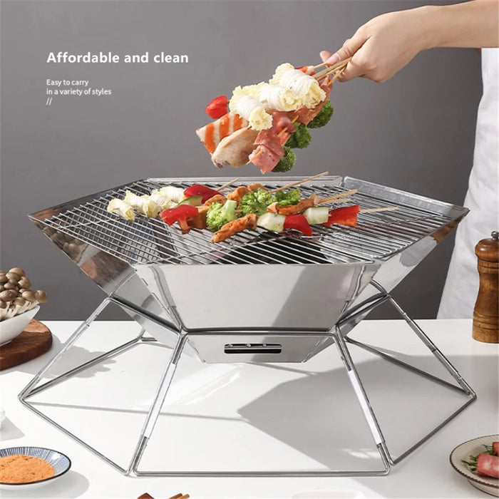 HALIN Stainless Steel Barbecue Charcoal Grill Hexagon Shaped BBQ Tool Kits for Outdoor Picnic/BBQ - 5