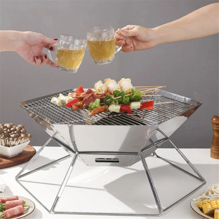 HALIN Stainless Steel Barbecue Charcoal Grill Hexagon Shaped BBQ Tool Kits for Outdoor Picnic/BBQ - 6