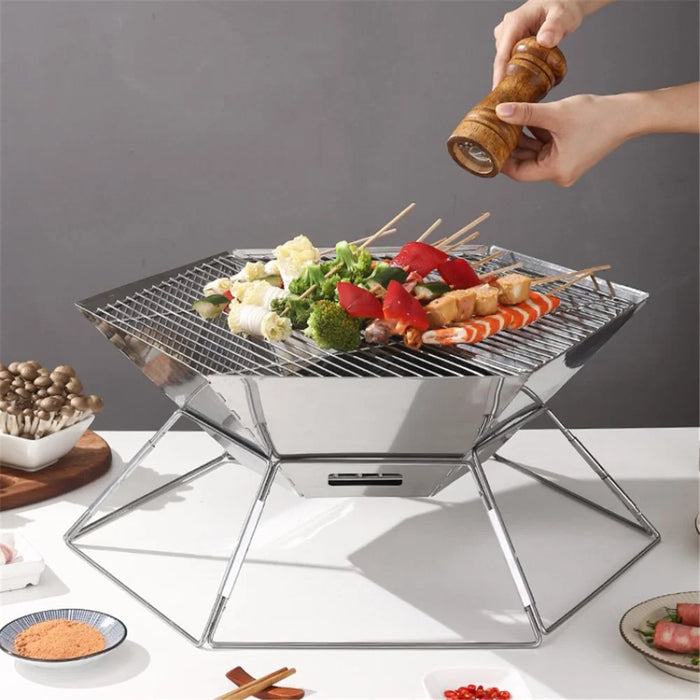 HALIN Stainless Steel Barbecue Charcoal Grill Hexagon Shaped BBQ Tool Kits for Outdoor Picnic/BBQ - 7
