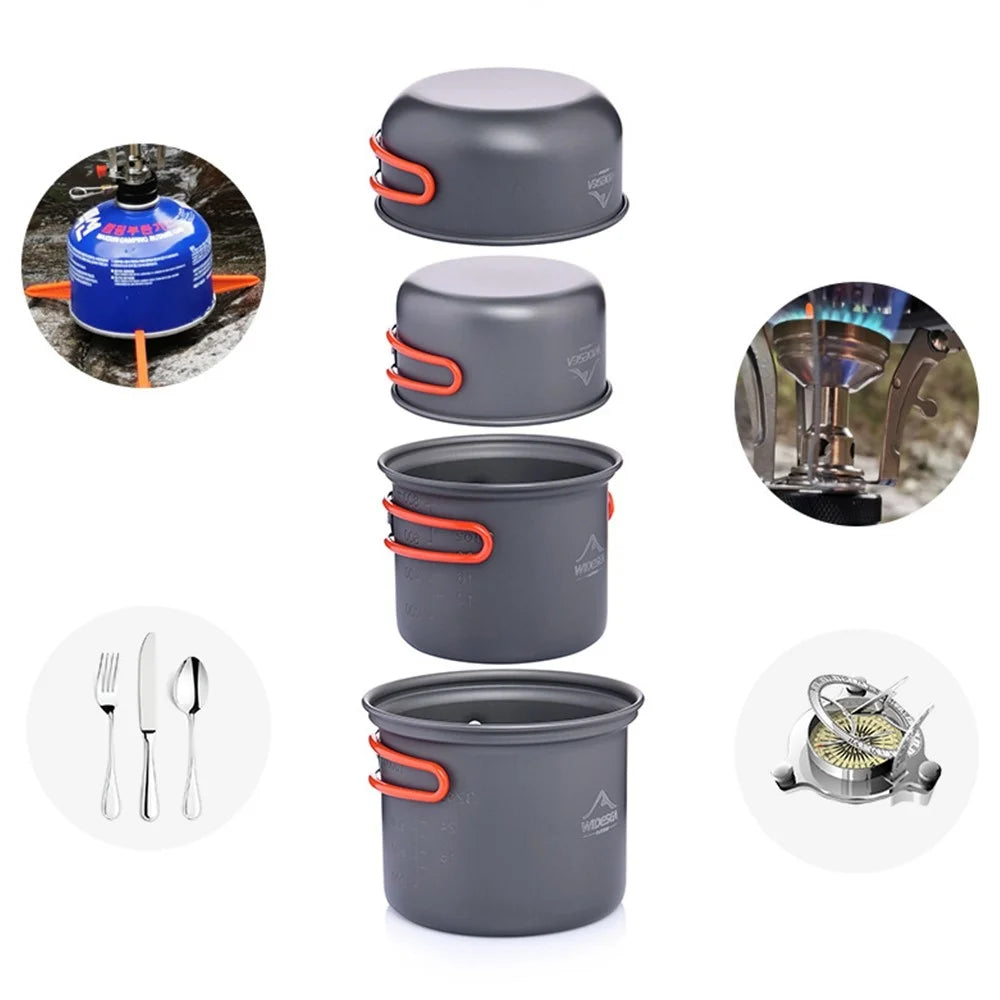 WIDESEA WSC-102 4Pcs/Set Outdoor Cooking Utensils Hiking Camping Pot Pan Bowl Cookware for 2-3 Persons (No FDA Certificate, BPA-Free) - 3
