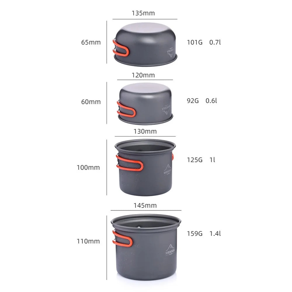 WIDESEA WSC-102 4Pcs/Set Outdoor Cooking Utensils Hiking Camping Pot Pan Bowl Cookware for 2-3 Persons (No FDA Certificate, BPA-Free) - 7