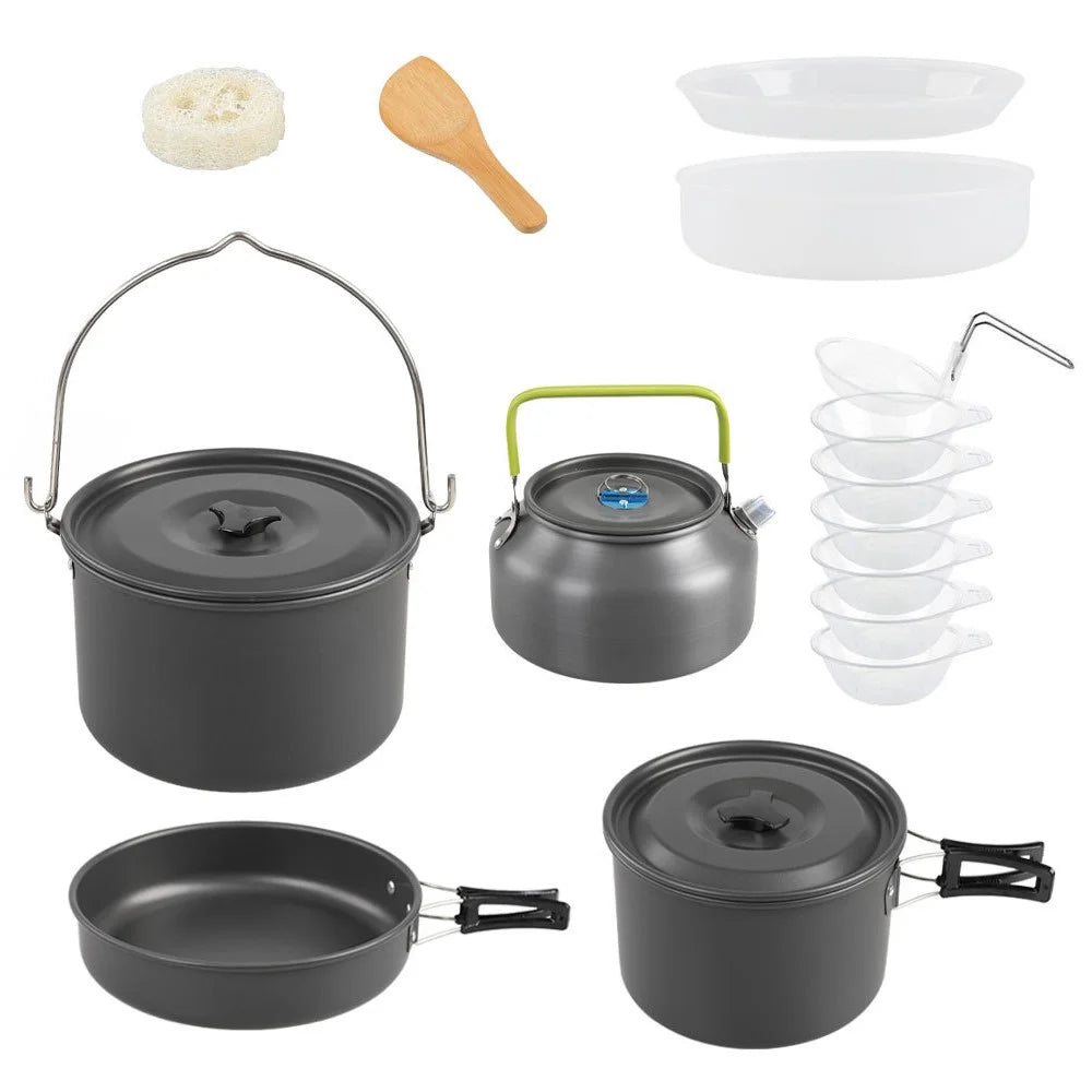 HALIN DS-700 Outdoor Camping Pot Set 5-6 People Frying Pan Kettle Hanging Pot Plastic Bowl Kit (BPA-Free, No FDA Certified) - 1