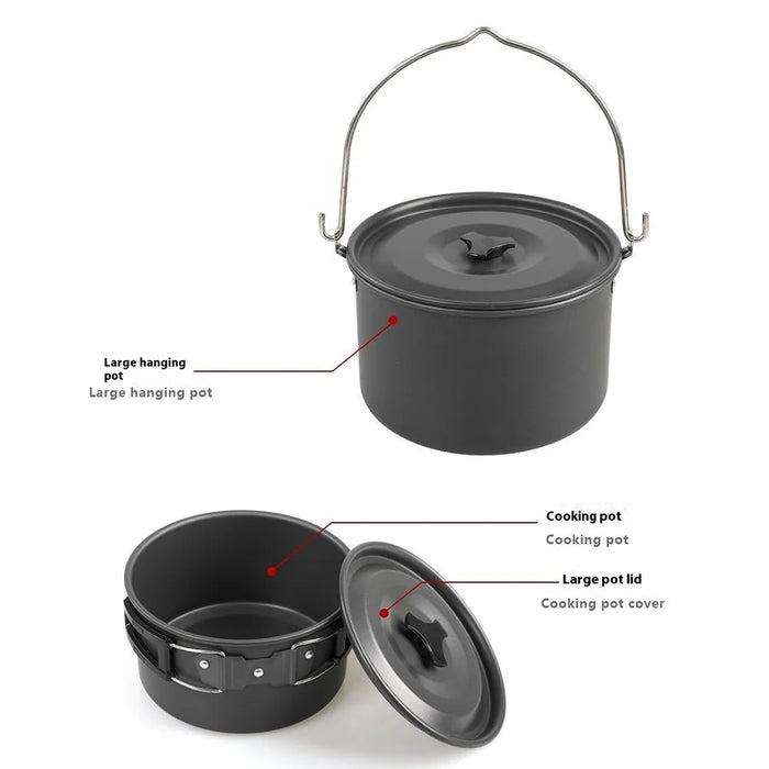 HALIN DS-700 Outdoor Camping Pot Set 5-6 People Frying Pan Kettle Hanging Pot Plastic Bowl Kit (BPA-Free, No FDA Certified) - 6