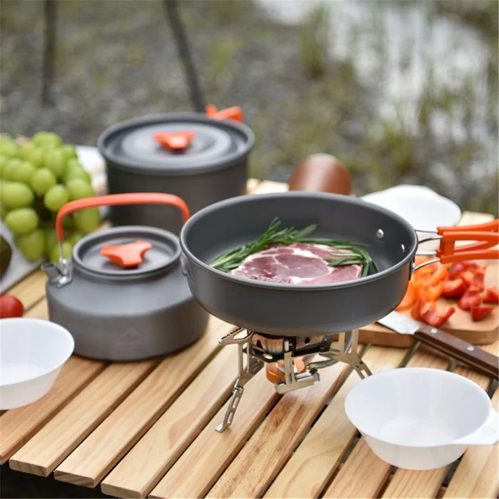 WIDESEA WSC-203J Suitable for 2-3 People Aluminum Camping Cookware Set Lightweight Outdoor Picnic Boiling Pot Teapot Frying Pan (BPA-free, No FDA Certified) - Grey/Orange - 3