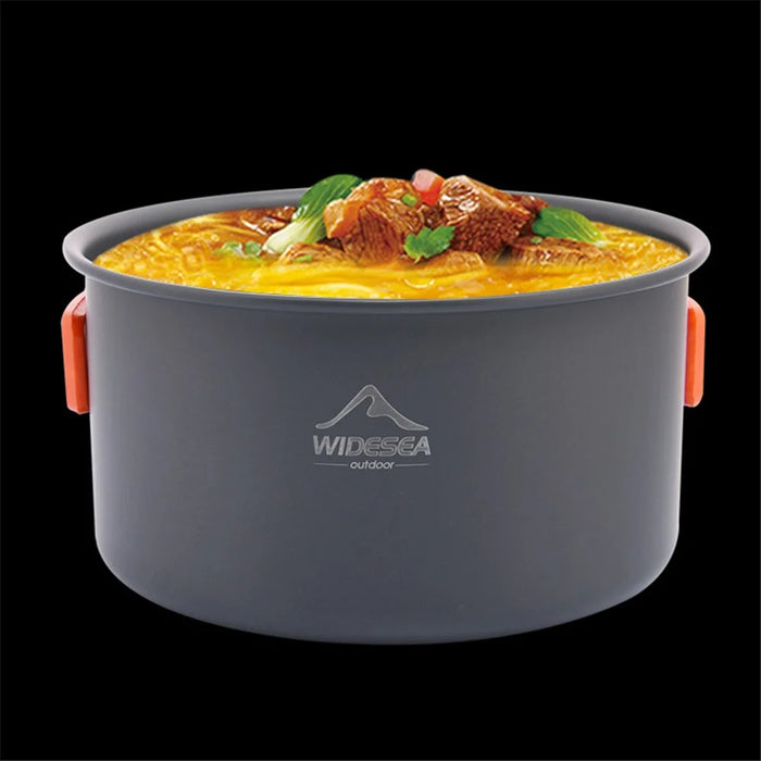 WIDESEA WSC-203J Suitable for 2-3 People Aluminum Camping Cookware Set Lightweight Outdoor Picnic Boiling Pot Teapot Frying Pan (BPA-free, No FDA Certified) - Grey/Orange - 6